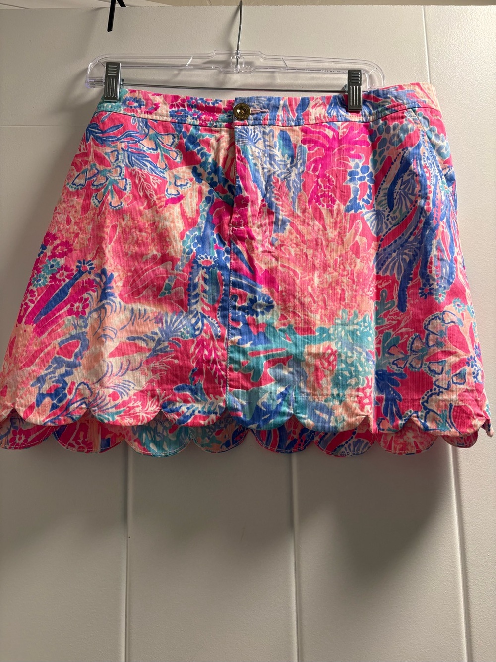 Lilly Pulitzer Pink Blue Floral Scallop-Hem Mini Skirt - 14.5” in length